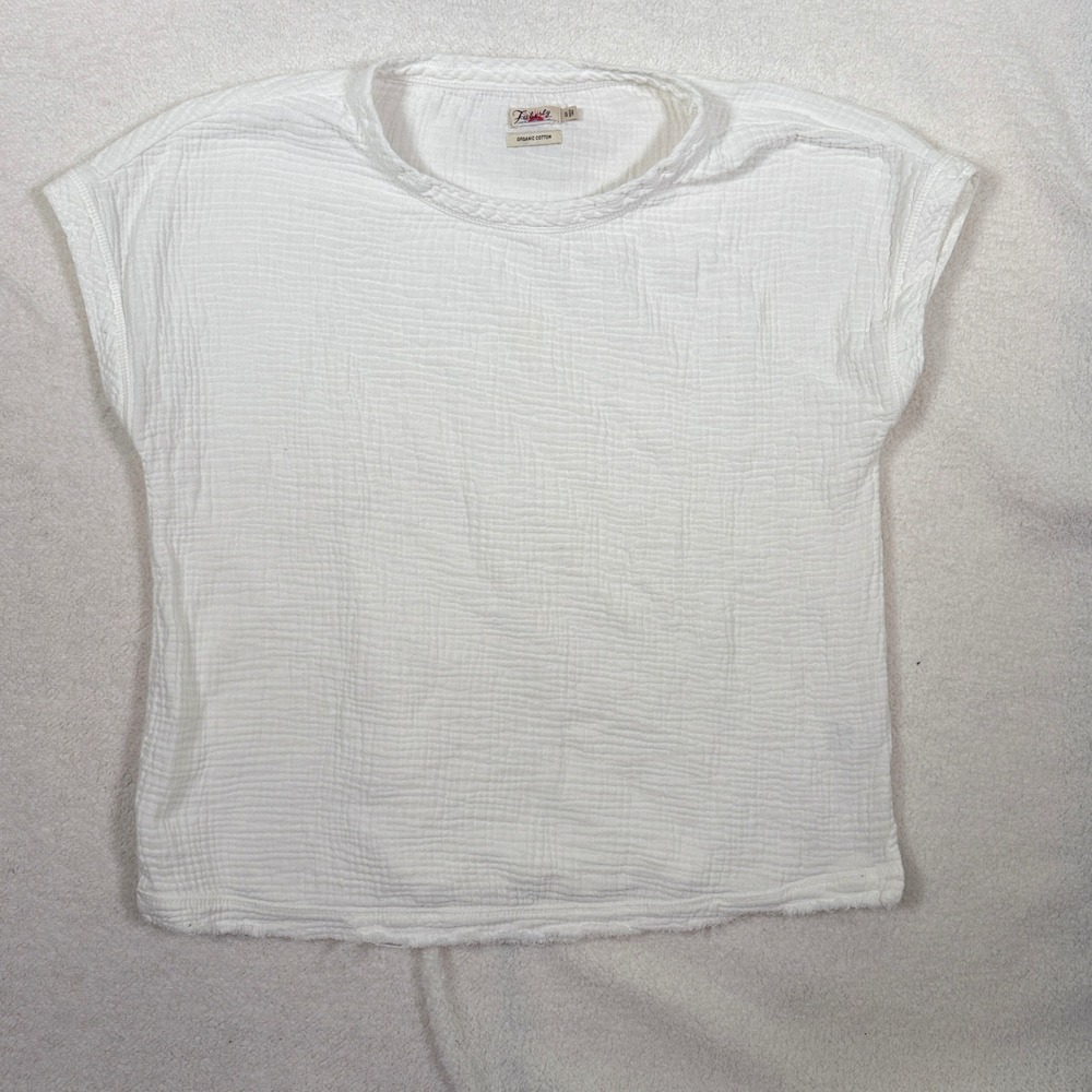 Faherty Women's Organic Cotton Gauze Boxy Top Small White Raw Fringe Hem WTU2106